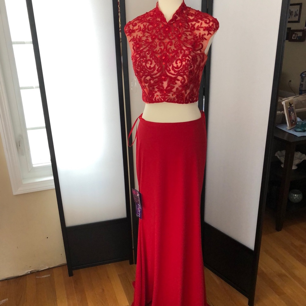 Mori Lee Red Prom Dress New Size 12 2 piece gown